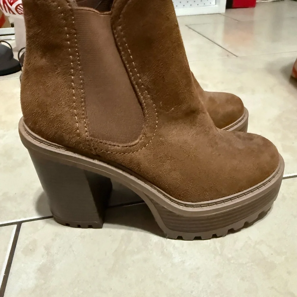 Soda Taupe Brown Suede Platform Chelsea Booties